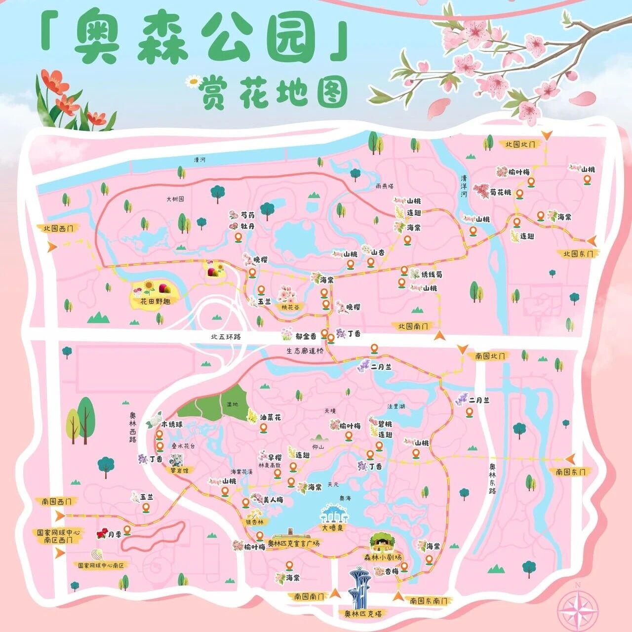 收好这份赏花地图!一键解锁奥森美景~