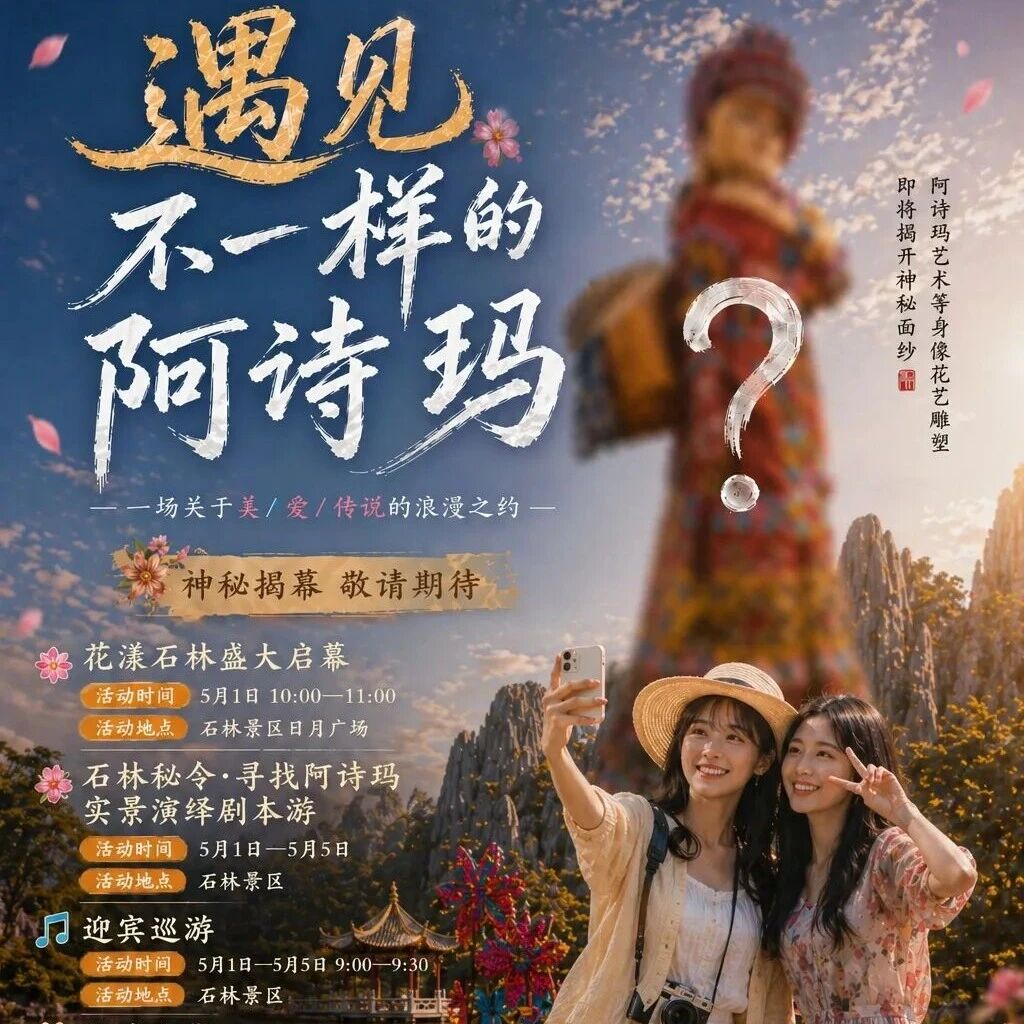 一张石林“五一”和“阿诗玛”的预告海报→
